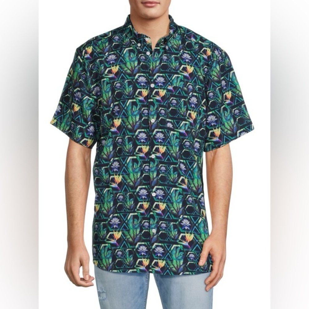 WESC Oden Geo Floral Acp Button Front Shirt Floral Abstract Design size L